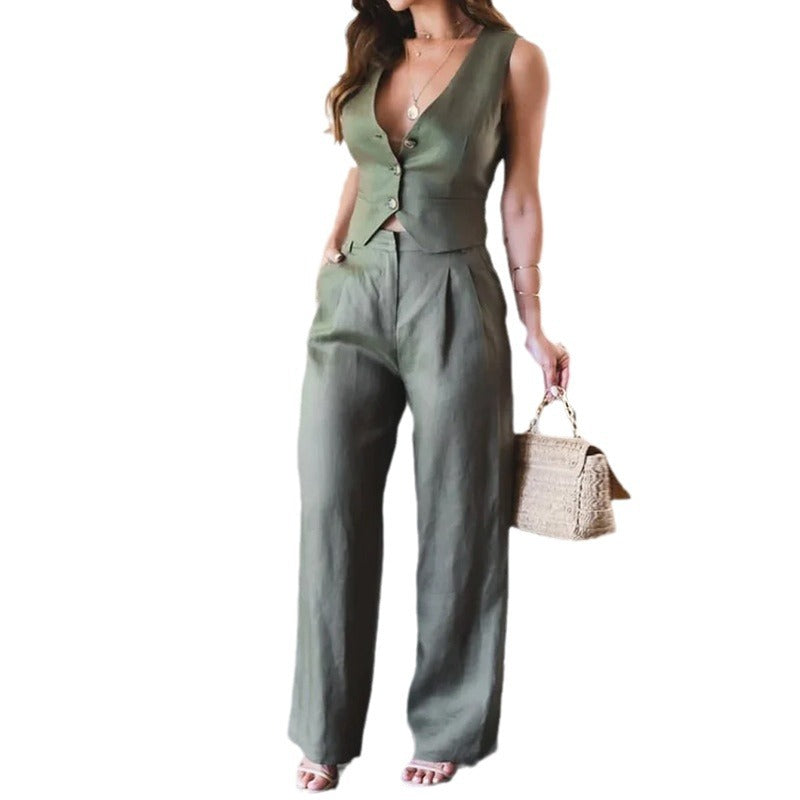 Chic Women's Fashion Vest Top & Trouser Suit