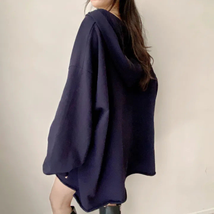 Korean Style Letter Print Loose Hooded Casual Sweater