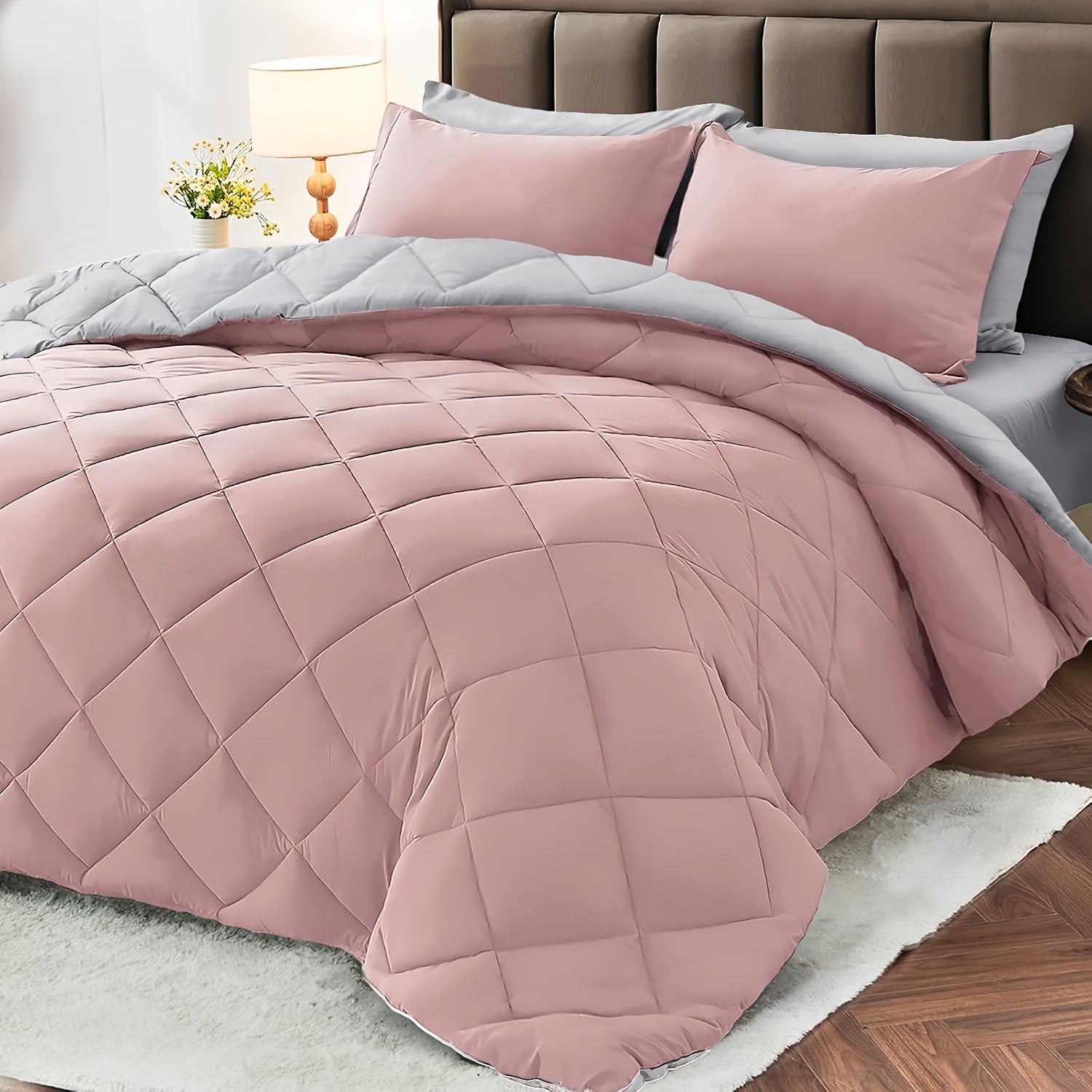 3pcs Solid Colour Checkered Comforter Set - Soft Fabric, Lightweight, All-Season, Twin/Queen/King Size Bed In A Bag, Quilt Set with Breathable Fabric And Easy Care
