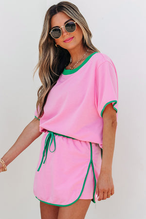 Bonbon 2-teiliges Set aus T-Shirt und Skort mit Farbblock-Kante und überschnittener Schulter