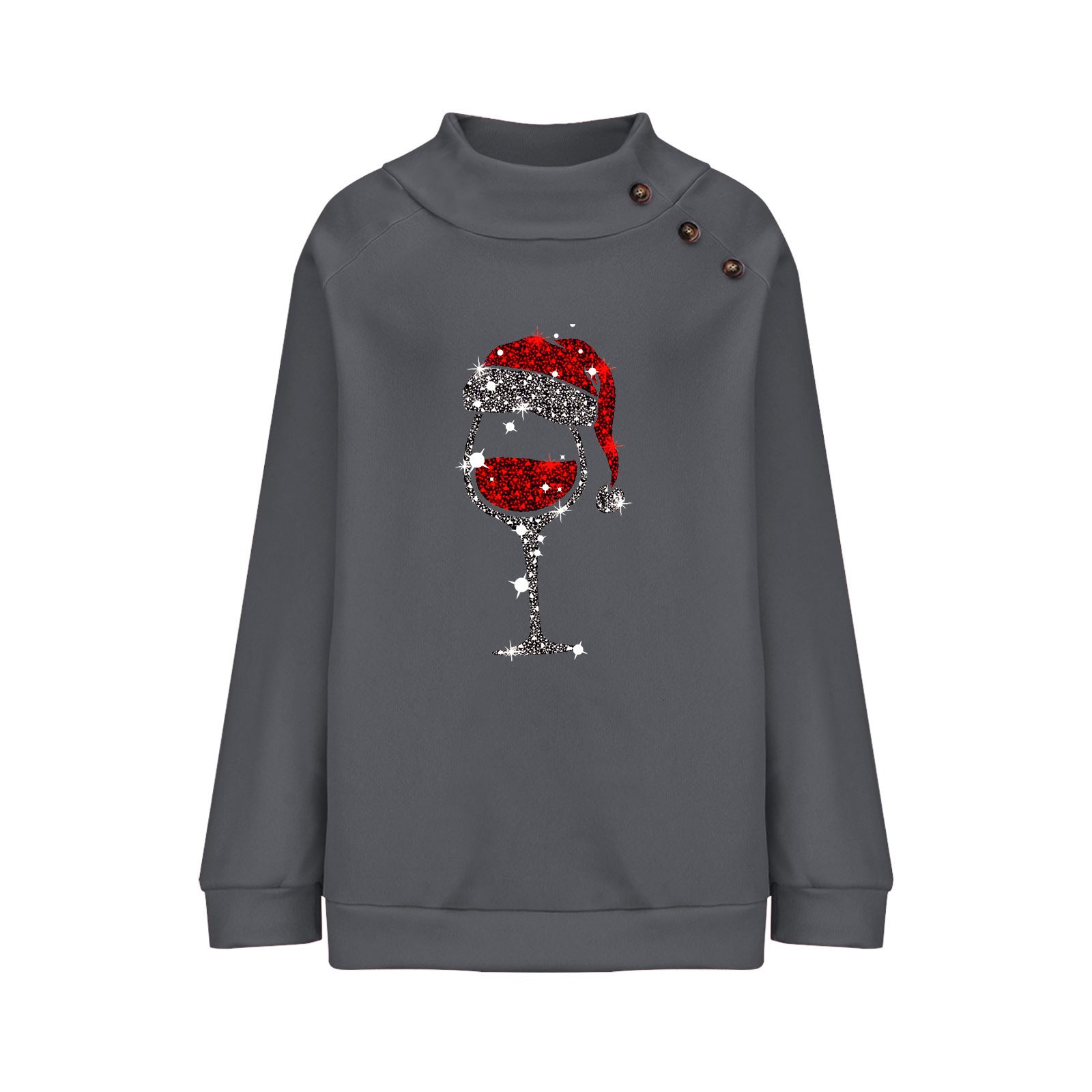 Cup Round Neck Button Christmas Loose Sweater Women