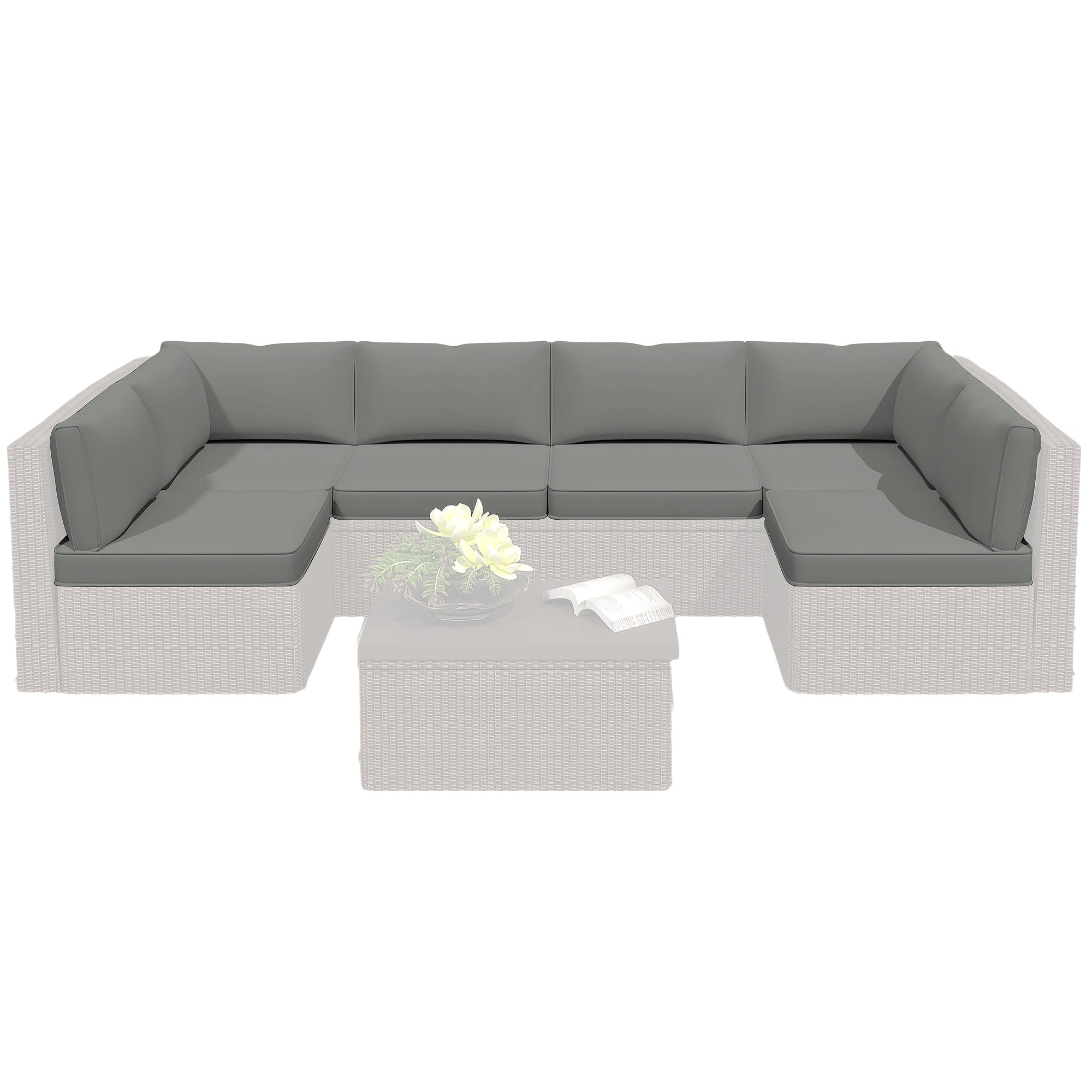 Outdoor Replacement Cushions for Patio Furniture, Deep Seat Outdoor Cushions for 6-Seat Sectional Rattan Conversation Set, 14pcs Water-Resistant Couch Cushion