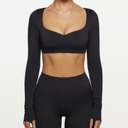 Women's Long Sleeve Yoga Crop Top with Chest Support