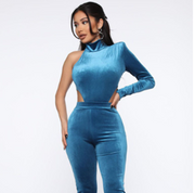 Gradient Single-sleeve High-neck Velvet Jumpsuit