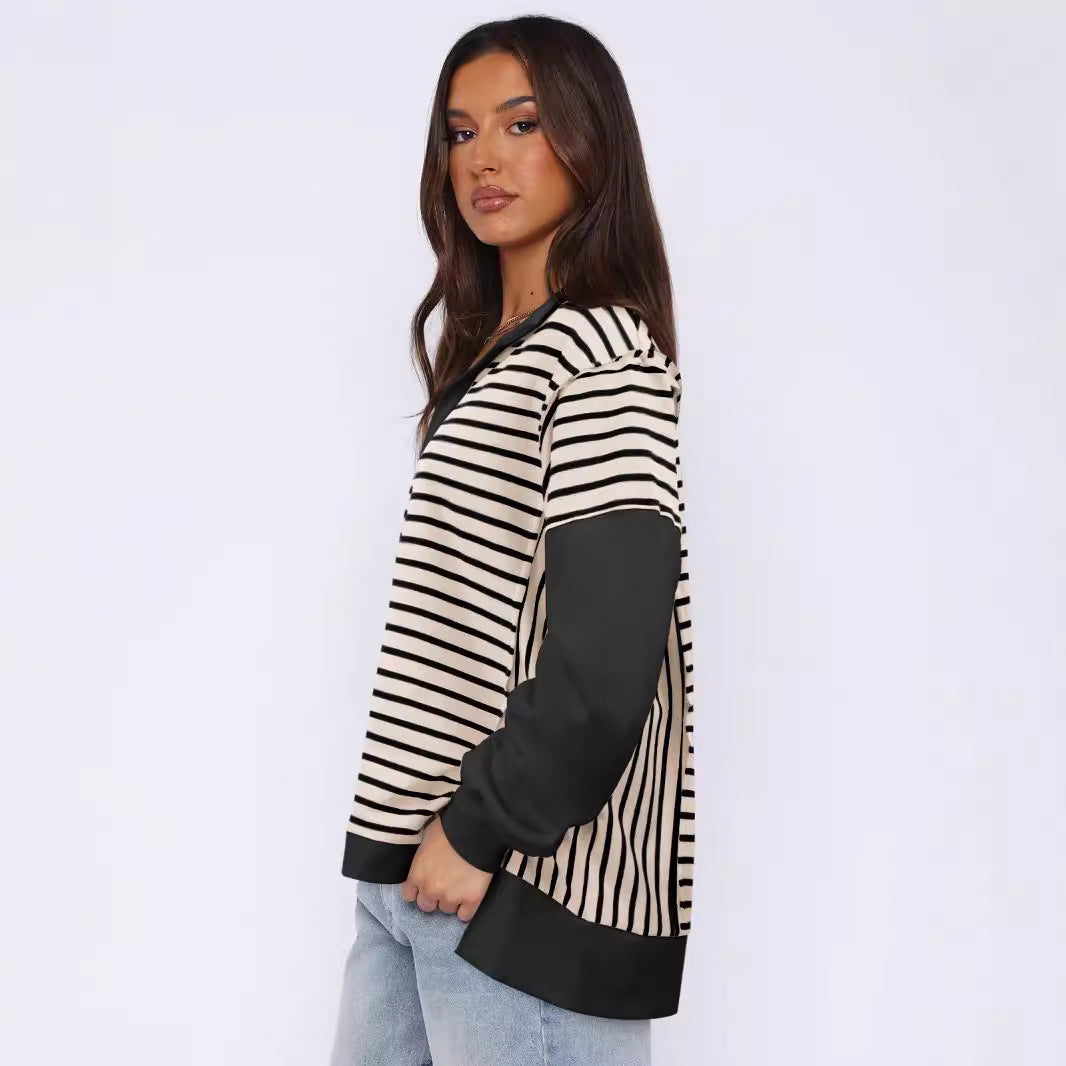 Chic Colorblock Striped Loose Knit Pullover Sweater