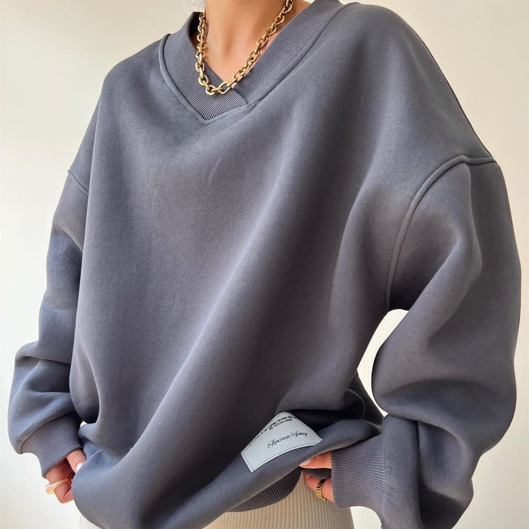 Cozy V-Neck Long Sleeve Loose Pullover Sweater