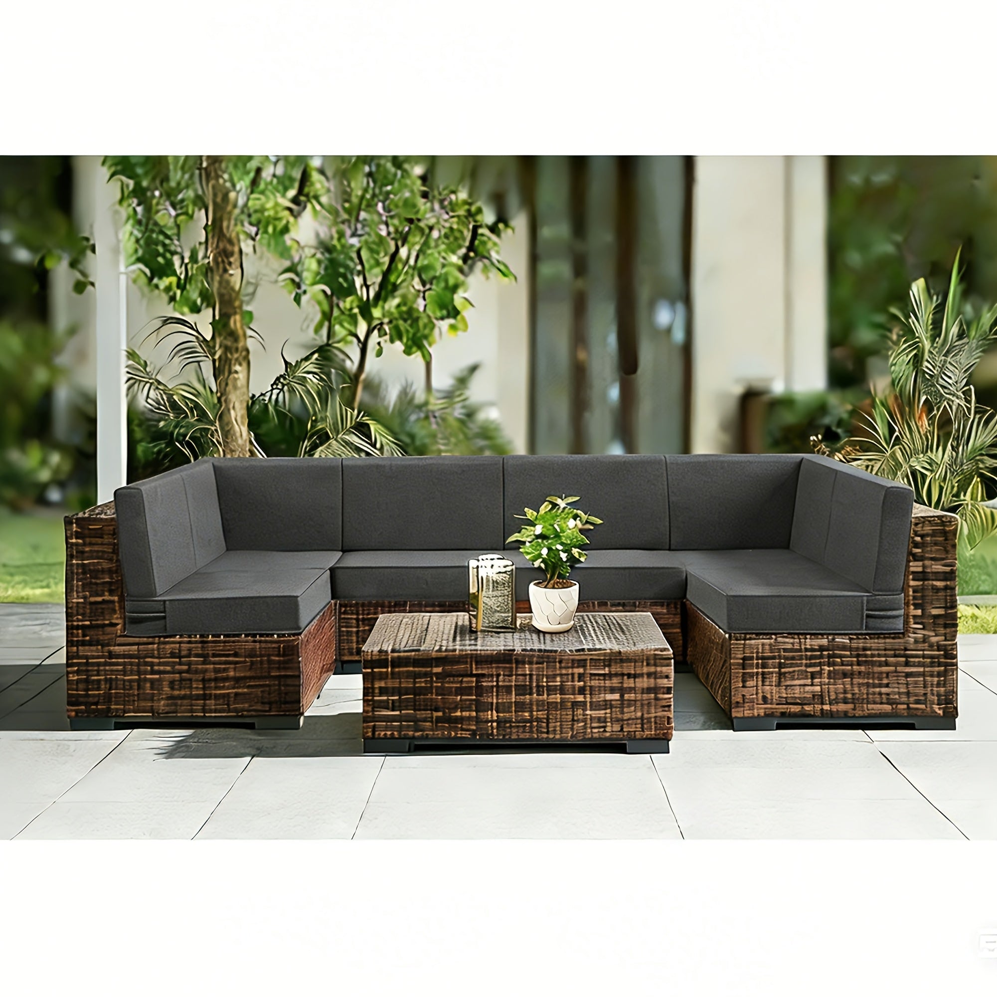 Set of 14 Outdoor Cushions Designed for Patio Seating (Accommodates 6 People), Measuring 25.6 Inches by 25.6 Inches, Waterproof Replacement Cushions Made from High-Density Foam, Resistant to UV Rays, Suitable for Wicker And Rattan Sectional Sofas