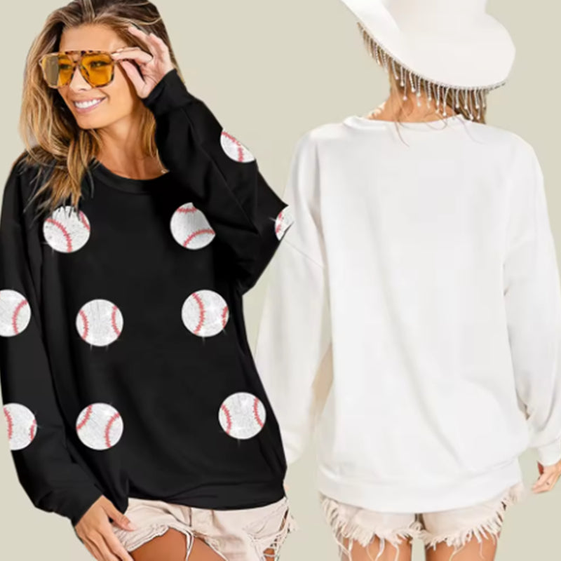 Sequin Baseball Long Sleeve Sweater for Women