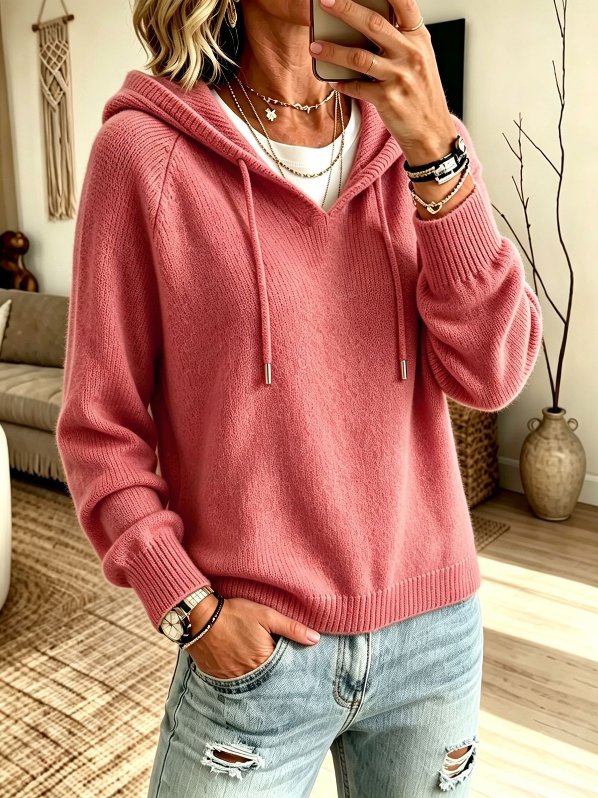 Womens Casual Hooded Warm Sweater