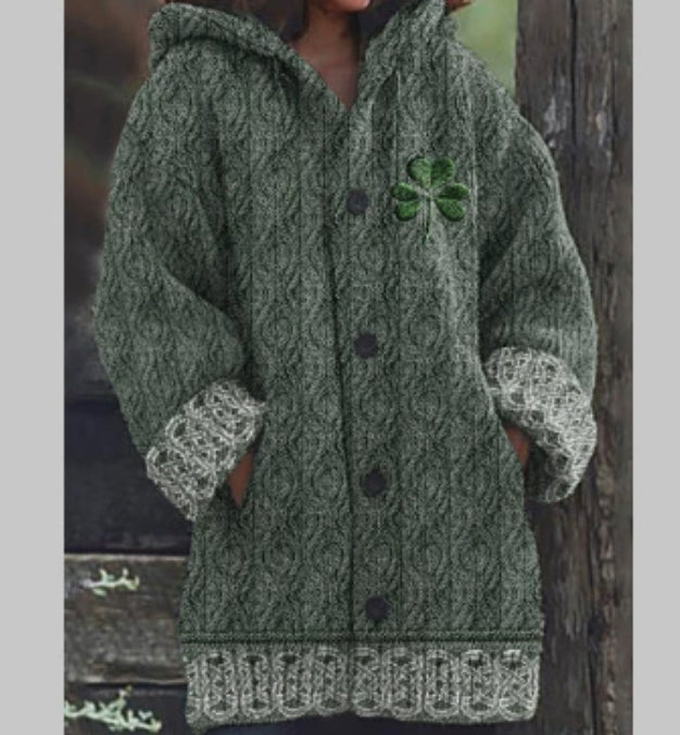 Casual Autumn Winter Womens Round-neck Loose Long Sweater Coat with Skin-friendly Digital Print