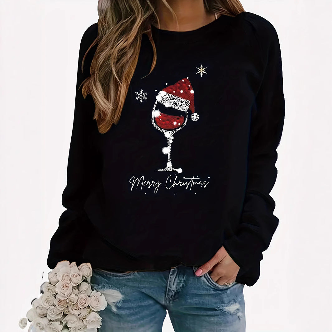 Festive Women's Christmas Print Long Sleeve Loose Top