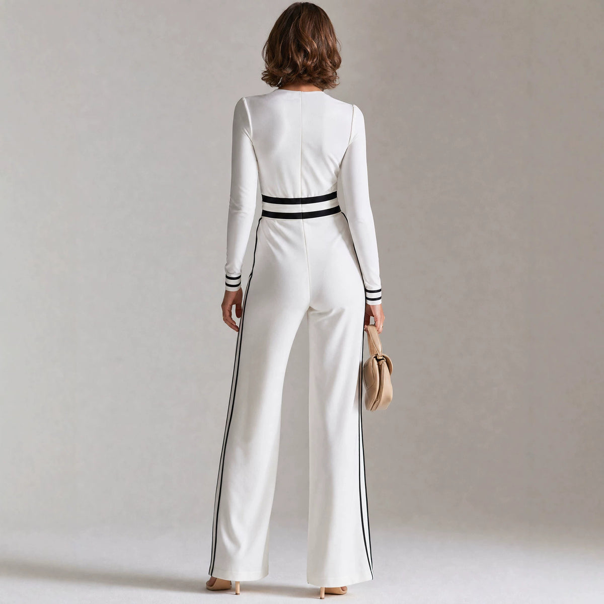 High-Waisted Color-Block Long Sleeve Jumpsuit