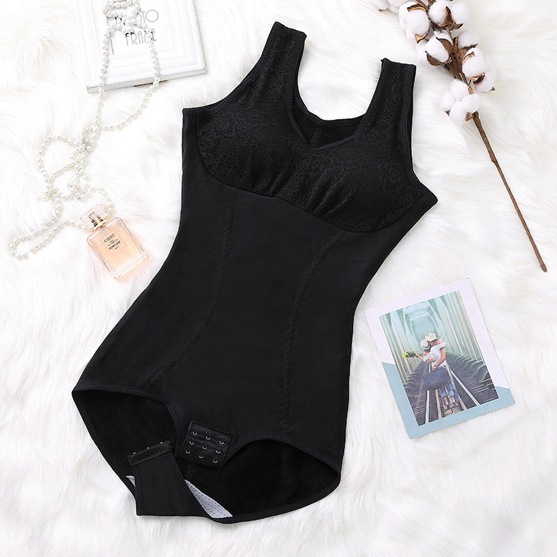 Brassiere bodysuit with plush for warmth and thickening
