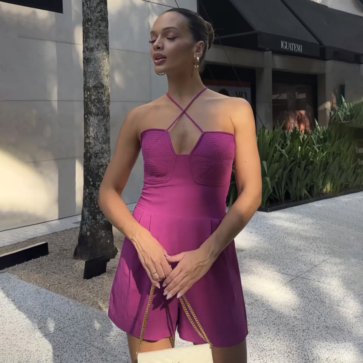 Off-shoulder Sleeveless One-piece Shorts