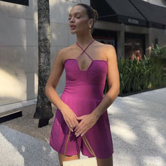 Off-shoulder Sleeveless One-piece Shorts
