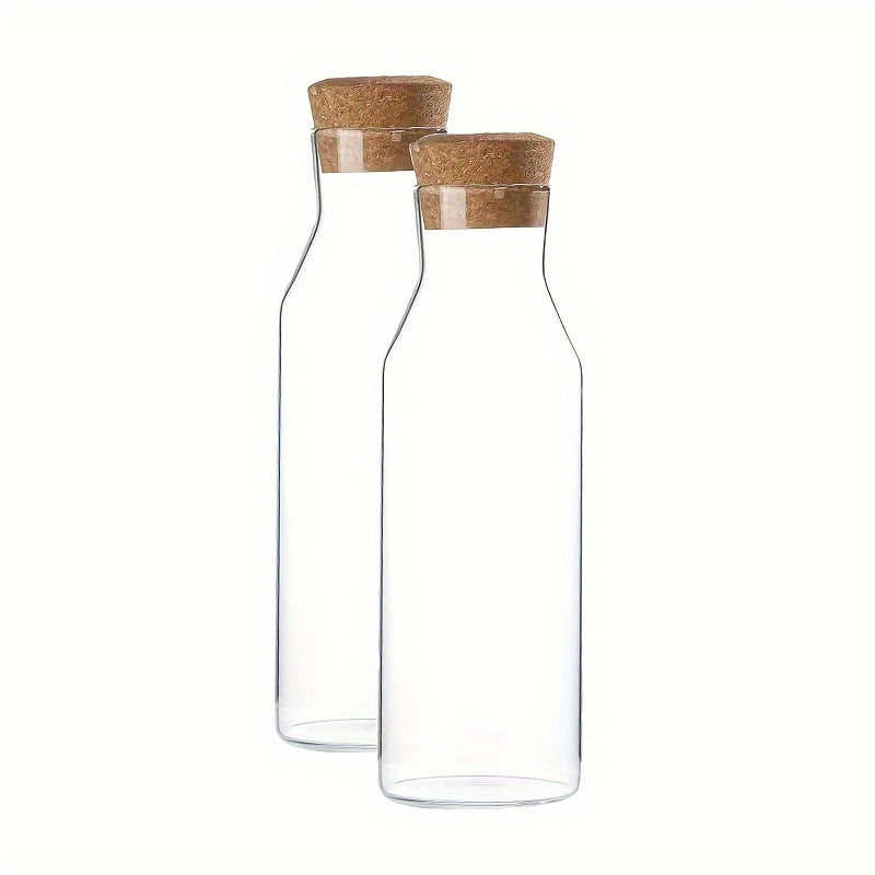 Set of 2 40 oz (1200 ml) Cork‑Sealed Borosilicate Glass Milk Jugs – Ideal for Milk, Drinks, Beer and Party Use