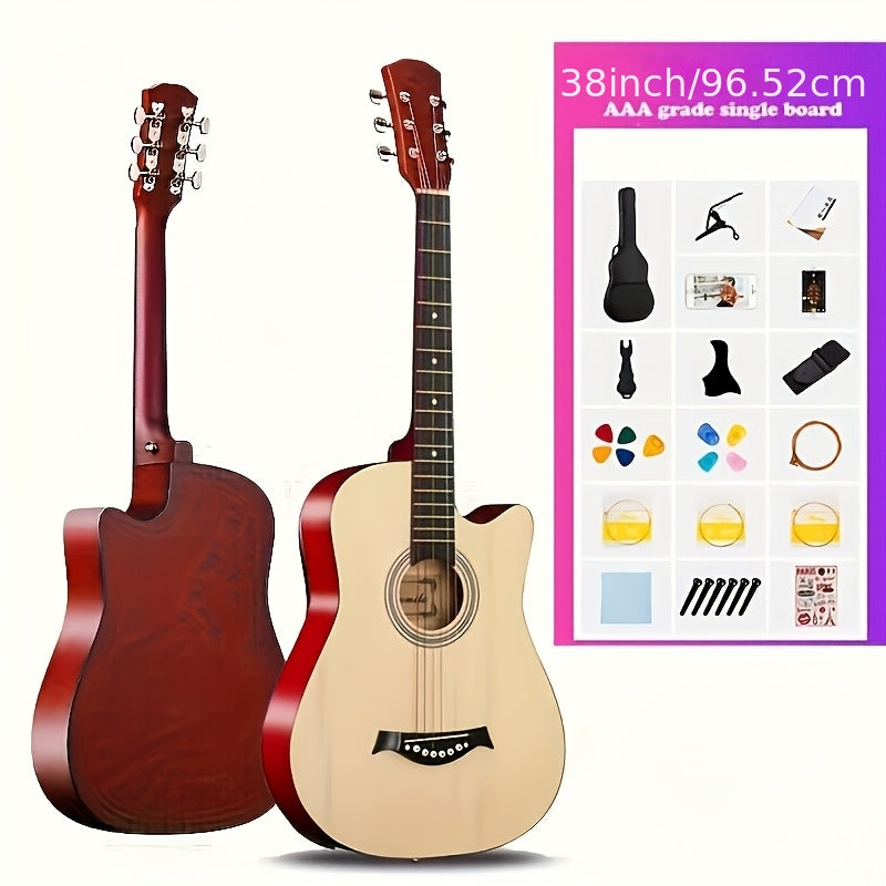 38‑Inch Solid Wood Entry‑Level Acoustic Guitar – Folk Style with Full Accessory Set