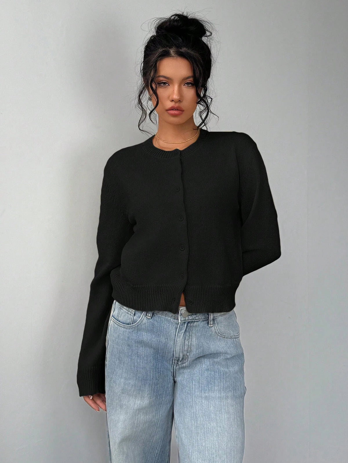 Chic Long Sleeved Knitted Cardigan Fashion Slim Solid Color Short Sweater for Women Clothing