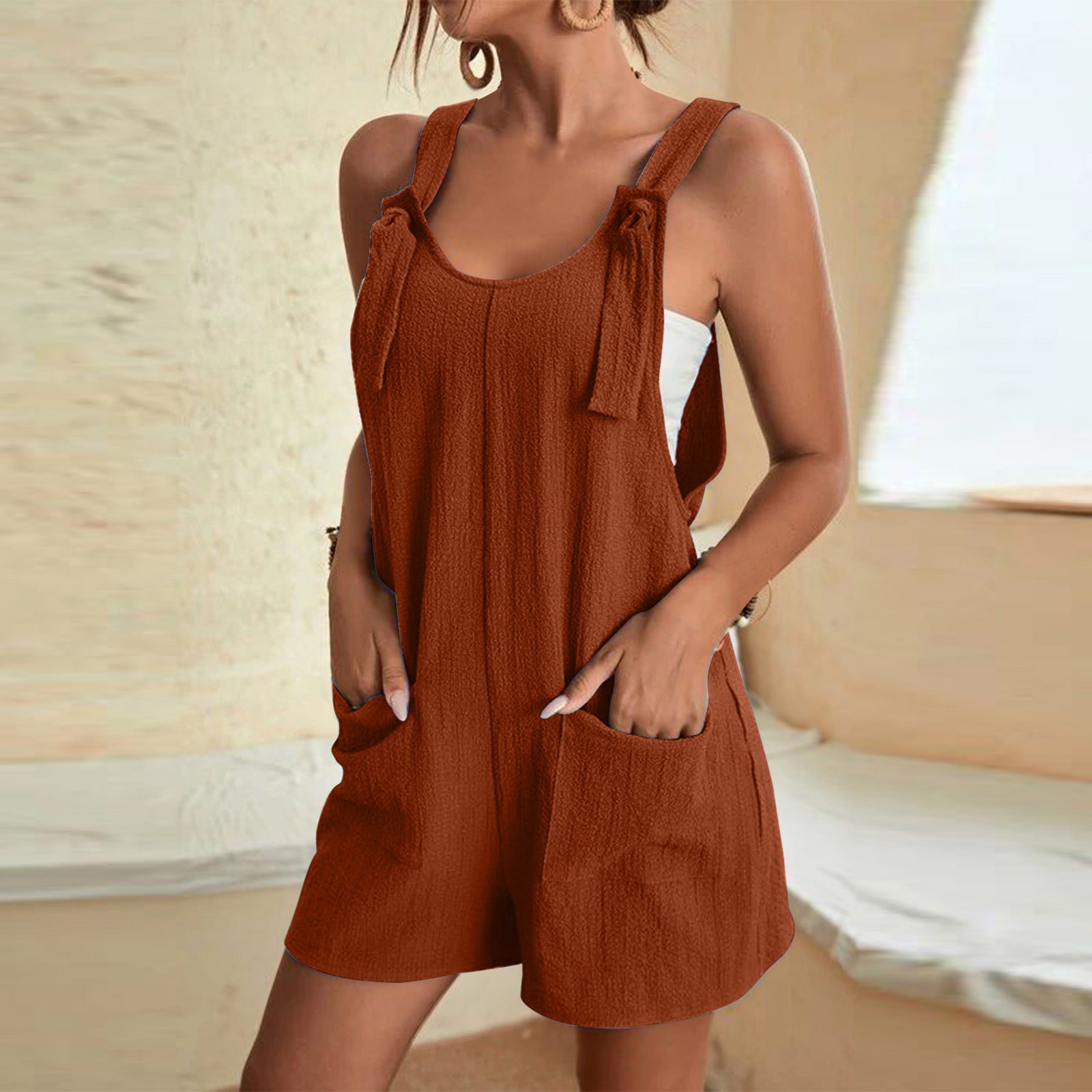 Women's Solid Color Casual Camisole Jumpsuit