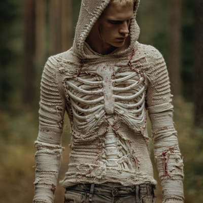 Halloween Street-style 3d Digital-print Skeleton Bodycon Skirt and Sweater Set for Europe and the Us