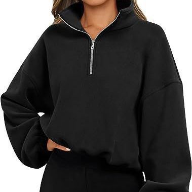 Women's Half Zipped Stand Collar Drawstring At Hem Polar Fleece Autumn Winter Sweater