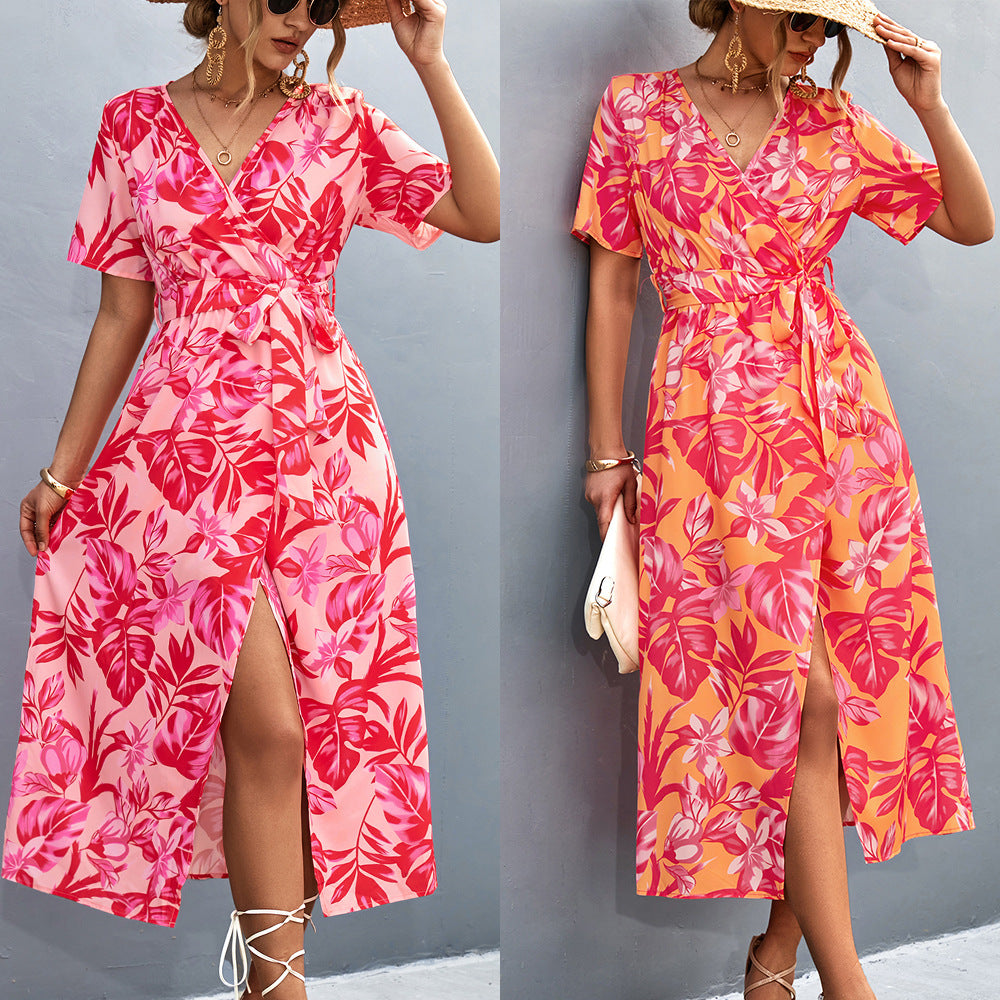 European and American Womens Cross-printed Dress