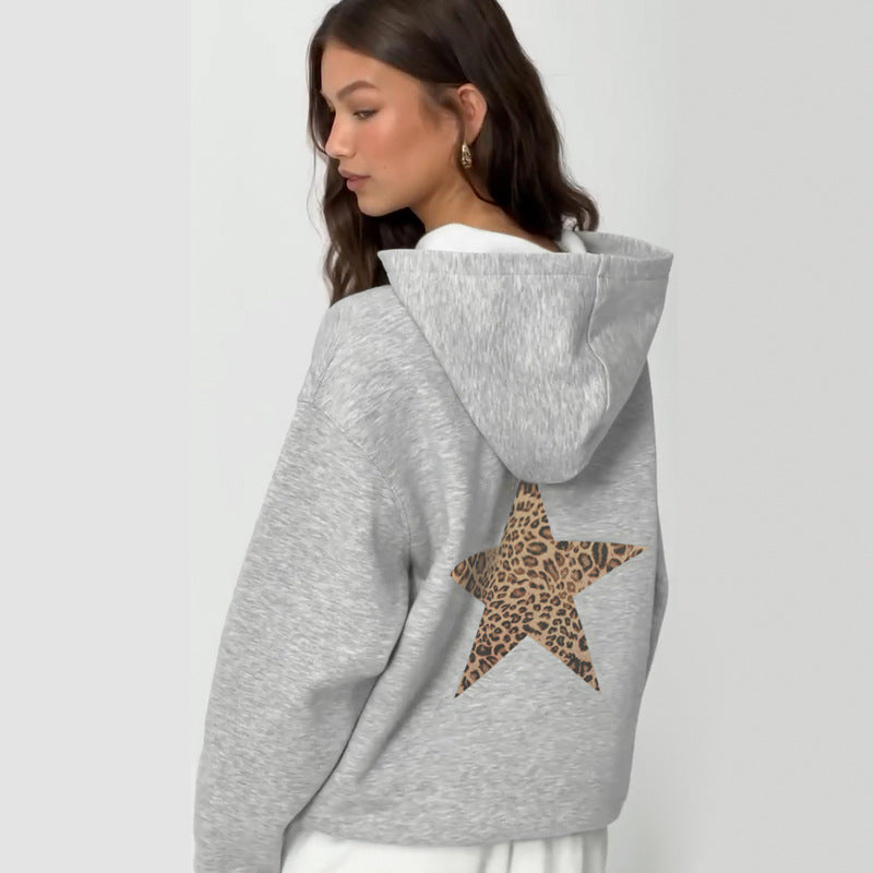 Women's Star Print Loose Hooded Sweatshirt