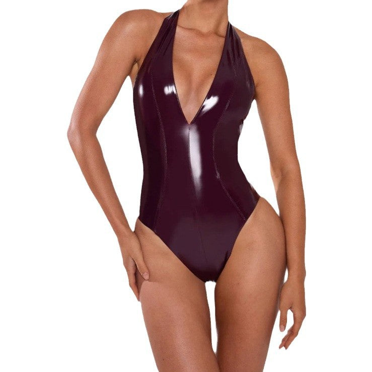 Sleek Faux Leather Backless Sexy Jumpsuit