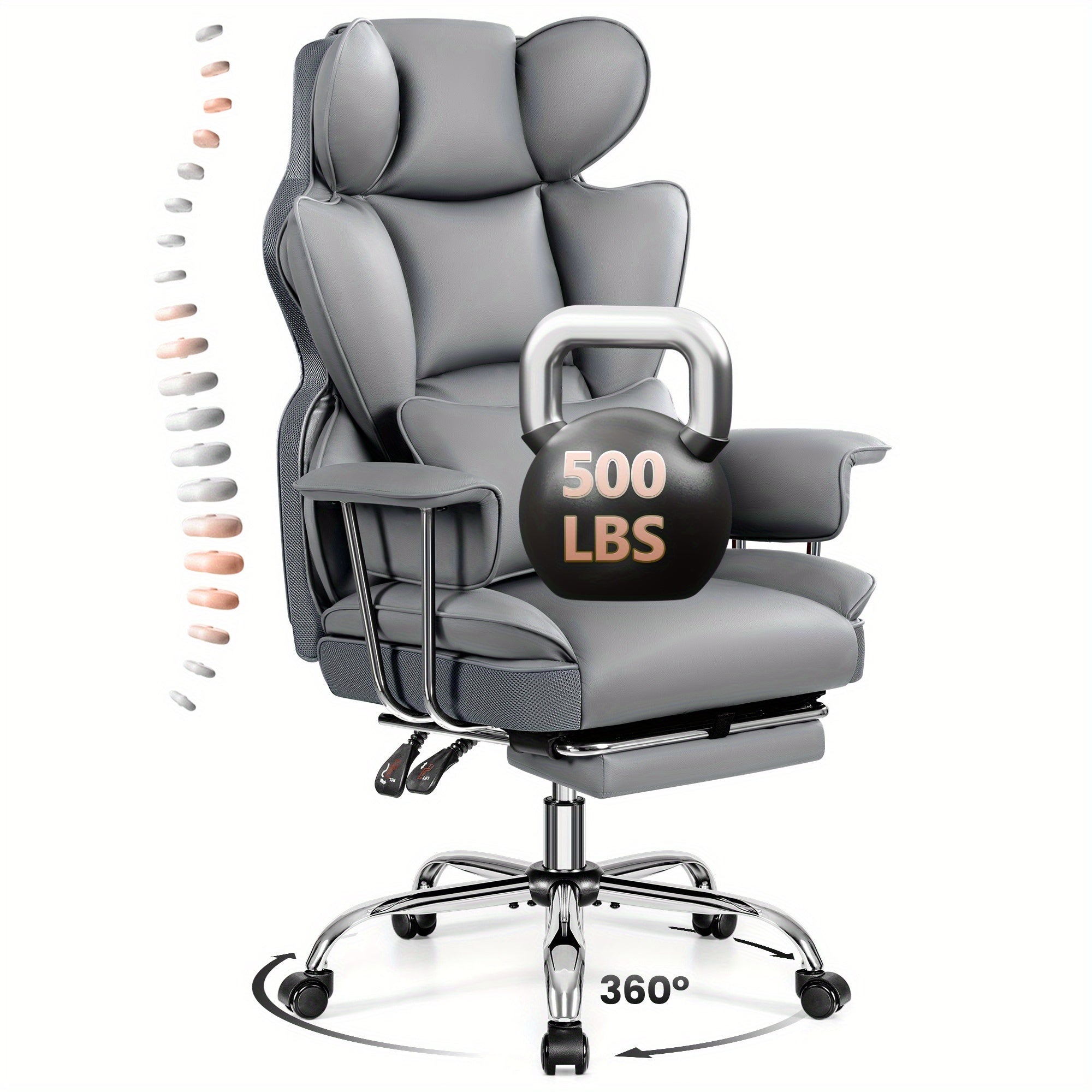 Premium Ergonomic Executive Leather Office Chair for Larger Individuals – High Back with Enhanced Lumbar Support and Built‑In Footrest