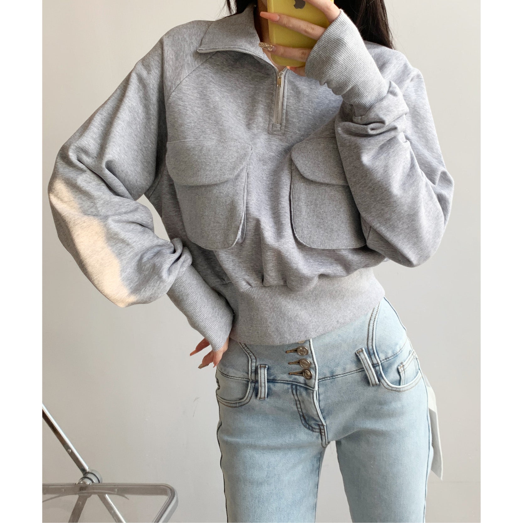 Casual Half-Zip Stand Collar Pullover Sweater Jacket