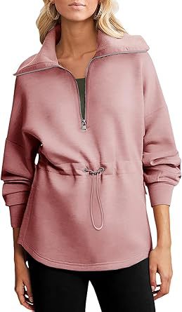 Women's Plus Size Half-Zip Drawstring Pullover Sweatshirt