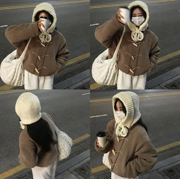 Women's Cozy Furry Winter Coat with Horn Buttons
