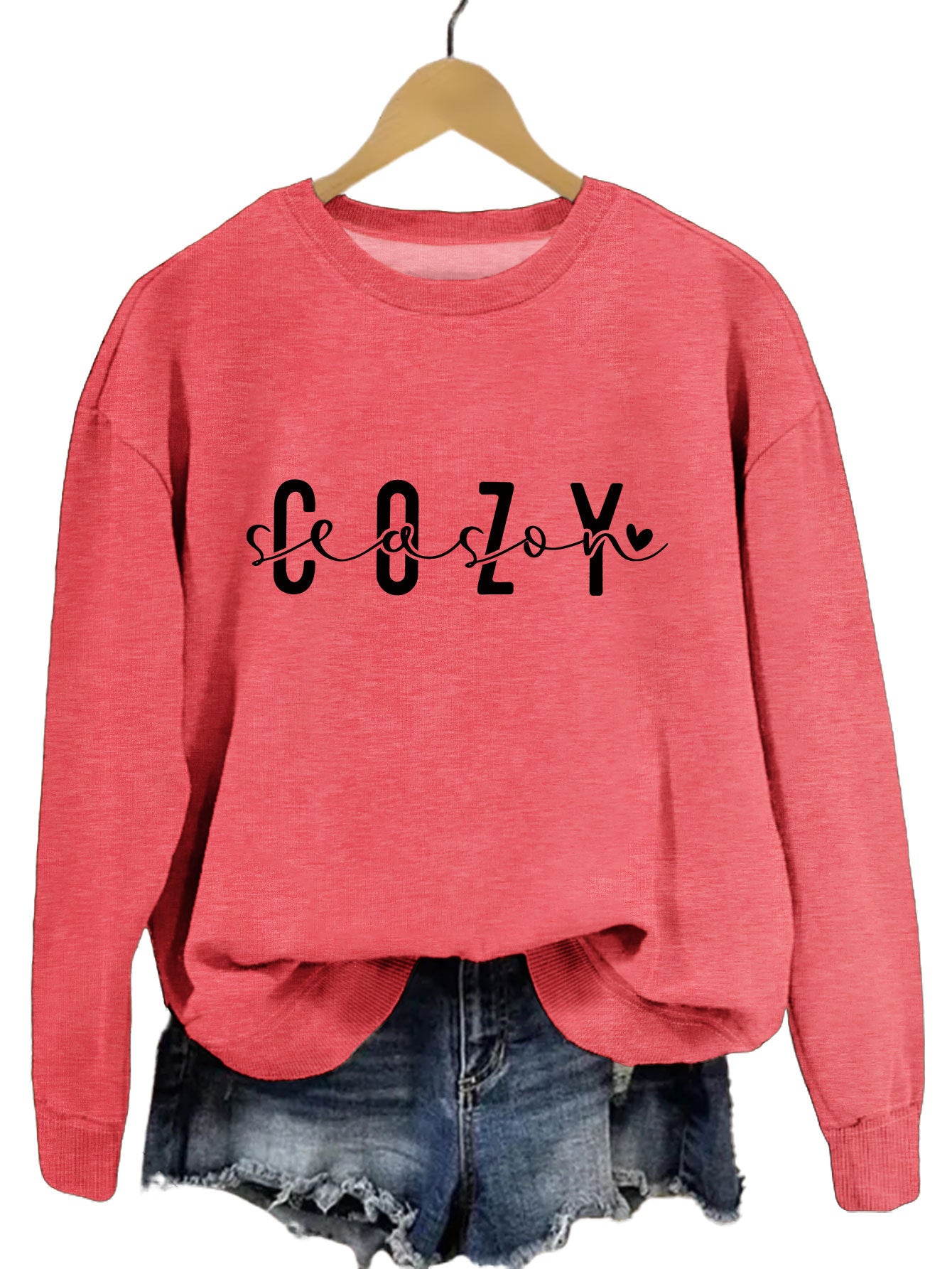 Cozy Autumn Crew Neck Print Pullover Sweater