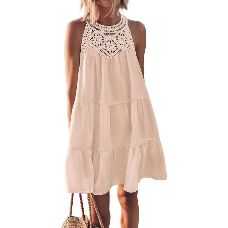 Summer Hollow Out Backless A-Line Beach Mini Dress
