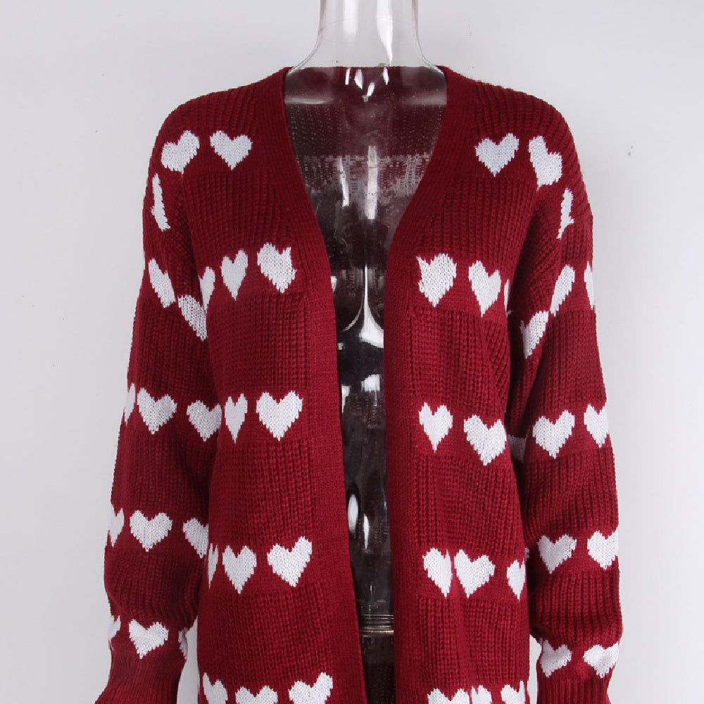 Women's Heart-shaped Jacquard Cardigan Coat Sweater
