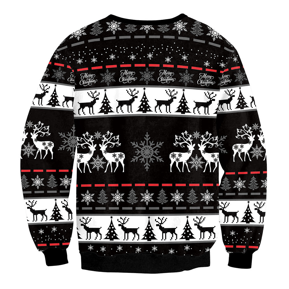 Festive Elk Print Christmas Sweater Long Sleeve Pullover