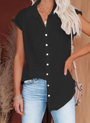 Spring And Summer Women's Solid Color Buttons Casual Short Sleeve