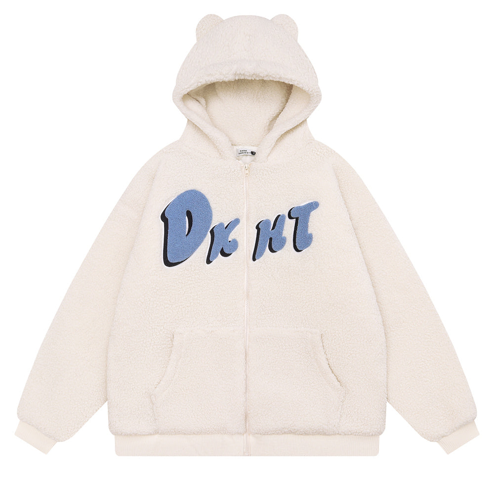 Teddy Bear Ear Hooded Lamb Wool Winter Coat