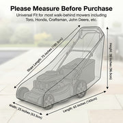 Black Lawn Mower Dust Cover, Heavy-Duty Thickened 420D/210D Oxford Cloth Material, Outdoor Yard All-Weather Sun Protection UV Protection Cover. All-Season Push Mower Storage Cover, Bottom with Windproof Drawstring Fixed. Fits Most Toro, Honda