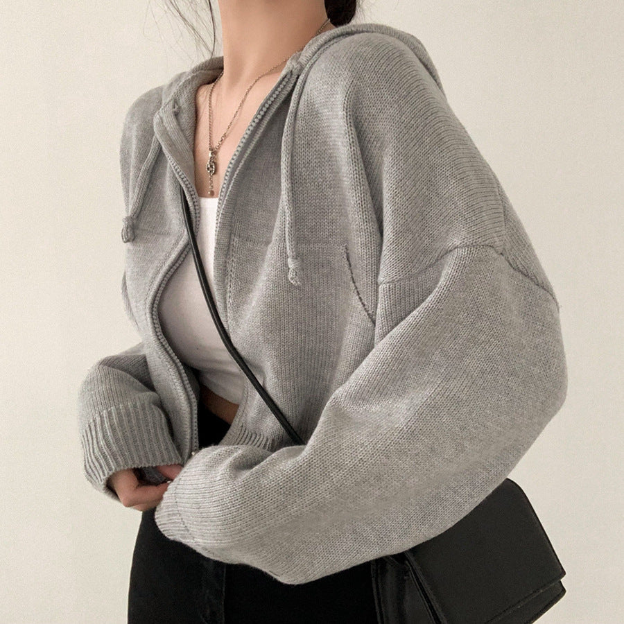 Chic Hooded Cardigan Sweater Jacket with Pockets