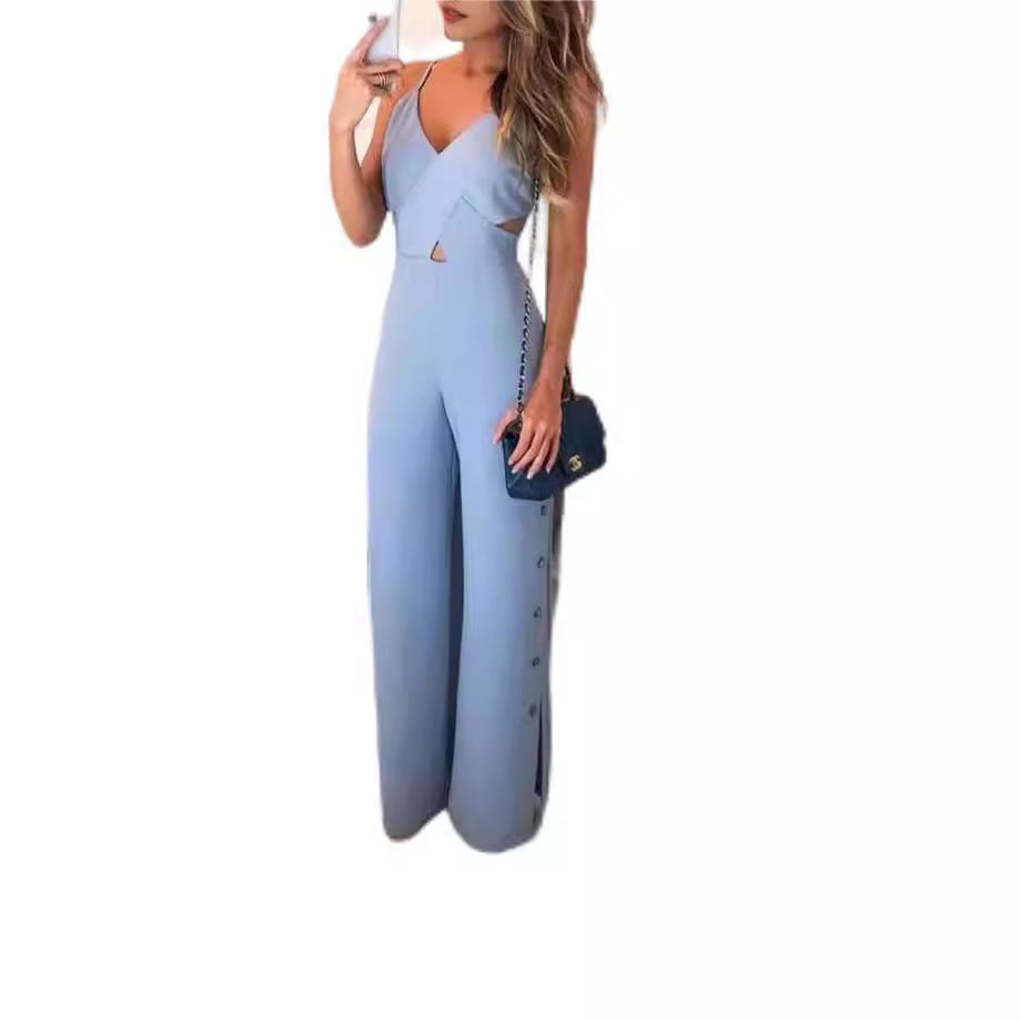 Chic Hollow-Out High-Waist Straight Leg Jumpsuit