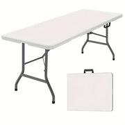 1-Person 6-Foot Heavy-Duty Portable Folding Table with Handle - Lightweight Compact Design, Sturdy Anti-Collision Corners & Multi-Functional for Indoor/Outdoor Use, Space-Saving Foldable Table for ...