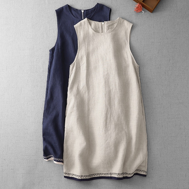 Summer New Arrival Retro Embroidered Pure Cotton Linen Dress