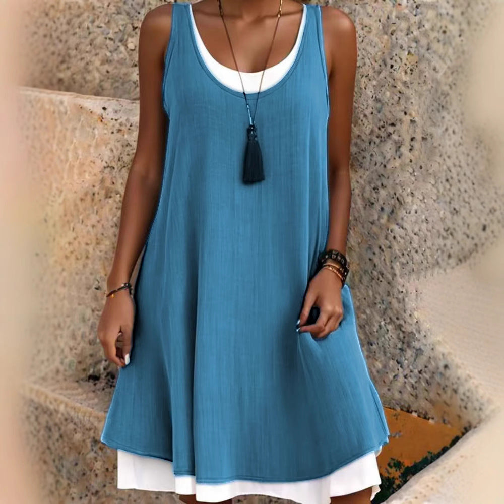 Casual Sleeveless Fake Two-Piece A-Line Tank Dress