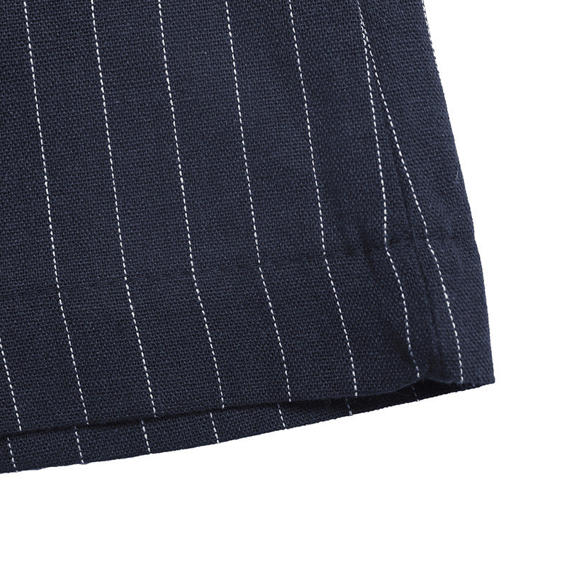 Navy Pinstripe Halter Wide-Leg Jumpsuit