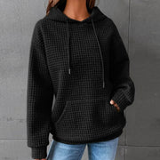 Women's Cozy Waffle Knit Solid Color Long Sleeve Hoodie