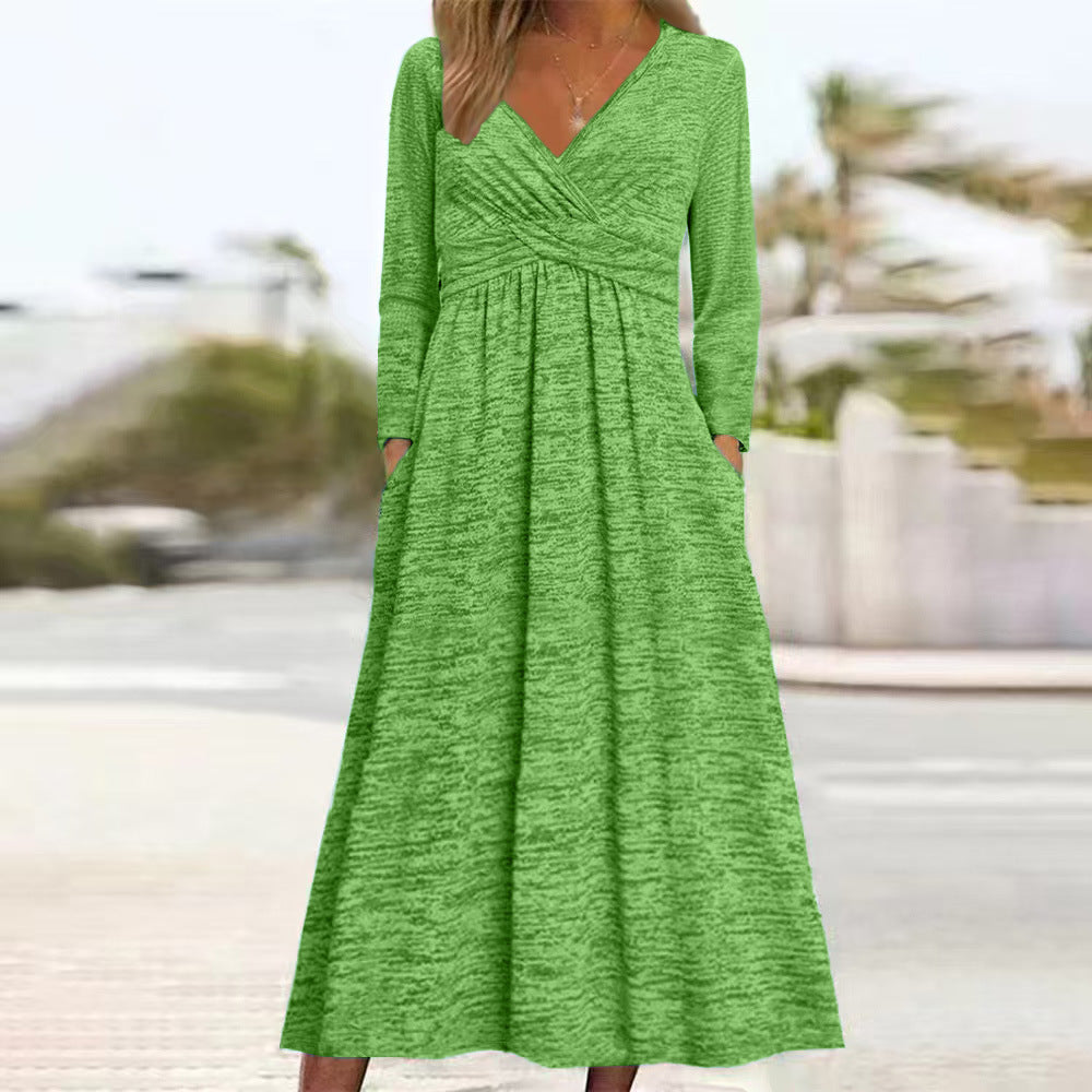 Womens Long-sleeved Casual Pocket Dress