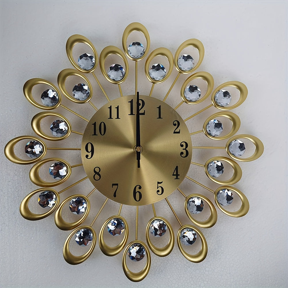 Luxury Silent Wall Clock, Modern Metal Round Clock for Living Room Bedroom, Battery Powered AA, Elegant Crown Shape Design with Flat Surface, Home Decor Clock (Battery Not Included)