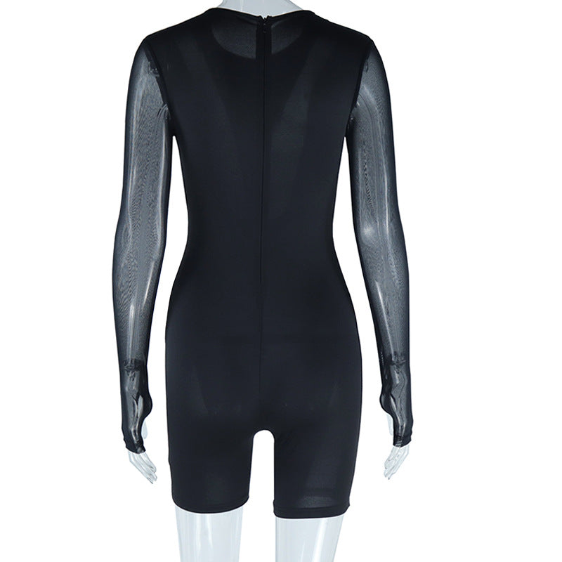Mesh Long Sleeve Fitness Romper & Hip-Lift Shorts