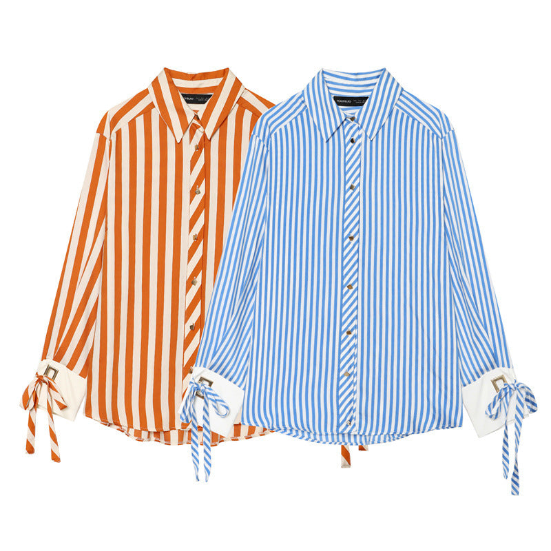 Loose-fit Striped Blouse with Bow Detail - Perfect Casual Top